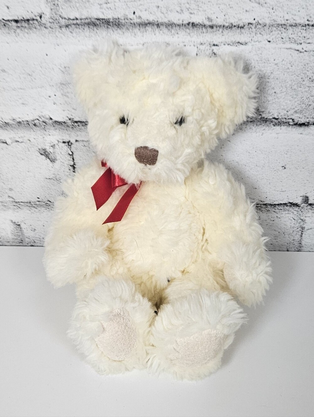 Russ Berrie Sam Teddy Bear Plush Cream Red Bow Vintage Stuffed Animal 10"